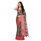 Floral Printed Saree With Unstitched Blouse 5.5Mtr (Black)