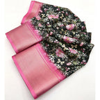 Floral Printed Saree With Unstitched Blouse 5.5Mtr (Black)