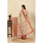 Floral Printed Saree With Unstitched Blouse 5.5Mtr (Gold)