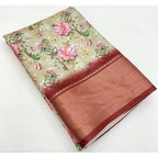 Floral Printed Saree With Unstitched Blouse 5.5Mtr (Gold)