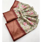 Floral Printed Saree With Unstitched Blouse 5.5Mtr (Gold)
