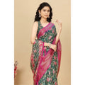 Floral Printed Saree With Unstitched Blouse 5.5Mtr (Green)