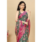 Floral Printed Saree With Unstitched Blouse 5.5Mtr (Green)