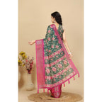 Floral Printed Saree With Unstitched Blouse 5.5Mtr (Green)