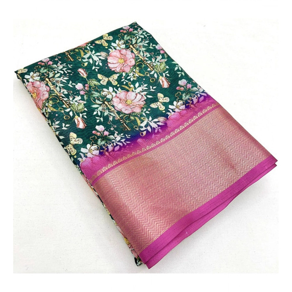 Floral Printed Saree With Unstitched Blouse 5.5Mtr (Green)