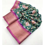 Floral Printed Saree With Unstitched Blouse 5.5Mtr (Green)