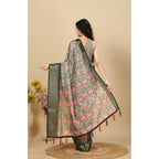 Floral Printed Saree With Unstitched Blouse 5.5Mtr (Grey)
