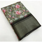 Floral Printed Saree With Unstitched Blouse 5.5Mtr (Grey)
