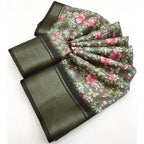Floral Printed Saree With Unstitched Blouse 5.5Mtr (Grey)