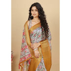 Floral Printed Saree With Unstitched Blouse 5.5Mtr (Lavender)