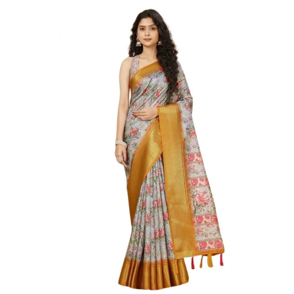 Floral Printed Saree With Unstitched Blouse 5.5Mtr (Lavender)