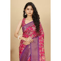 Floral Printed Saree With Unstitched Blouse 5.5Mtr (Pink)