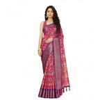 Floral Printed Saree With Unstitched Blouse 5.5Mtr (Pink)