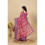 Floral Printed Saree With Unstitched Blouse 5.5Mtr (Pink)