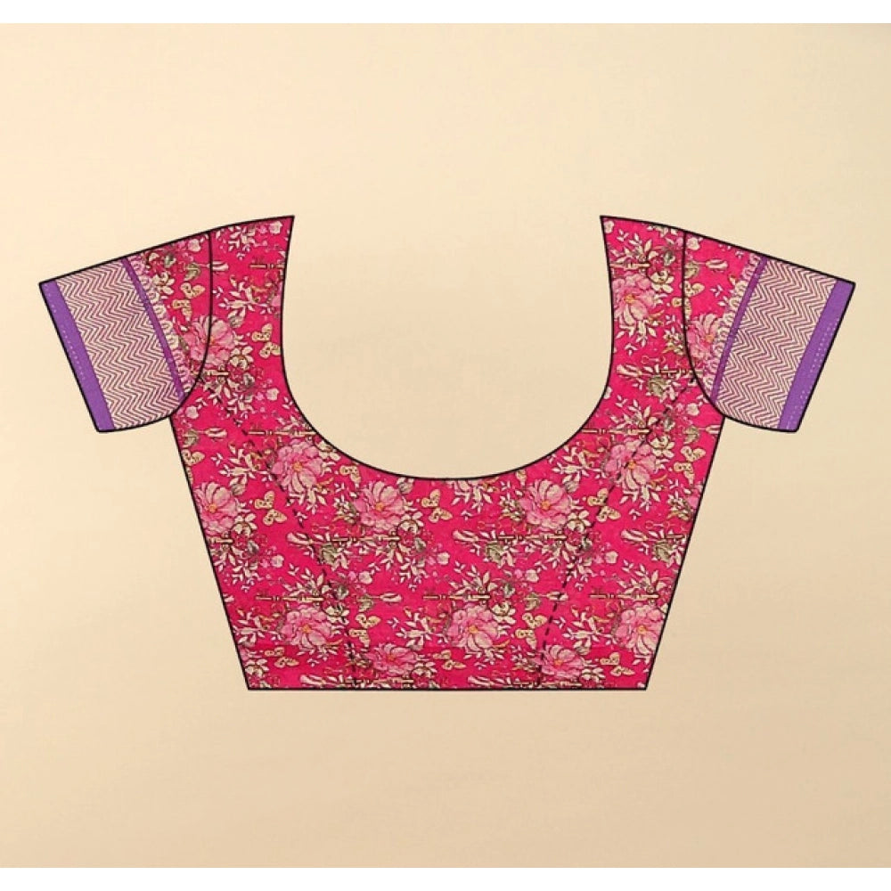 Floral Printed Saree With Unstitched Blouse 5.5Mtr (Pink)