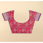 Floral Printed Saree With Unstitched Blouse 5.5Mtr (Pink)