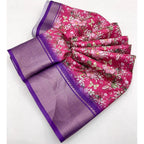 Floral Printed Saree With Unstitched Blouse 5.5Mtr (Pink)