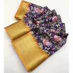 Floral Printed Saree With Unstitched Blouse 5.5Mtr (Purple)