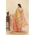 Floral Printed Saree With Unstitched Blouse 5.5Mtr (Yellow)