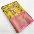 Floral Printed Saree With Unstitched Blouse 5.5Mtr (Yellow)