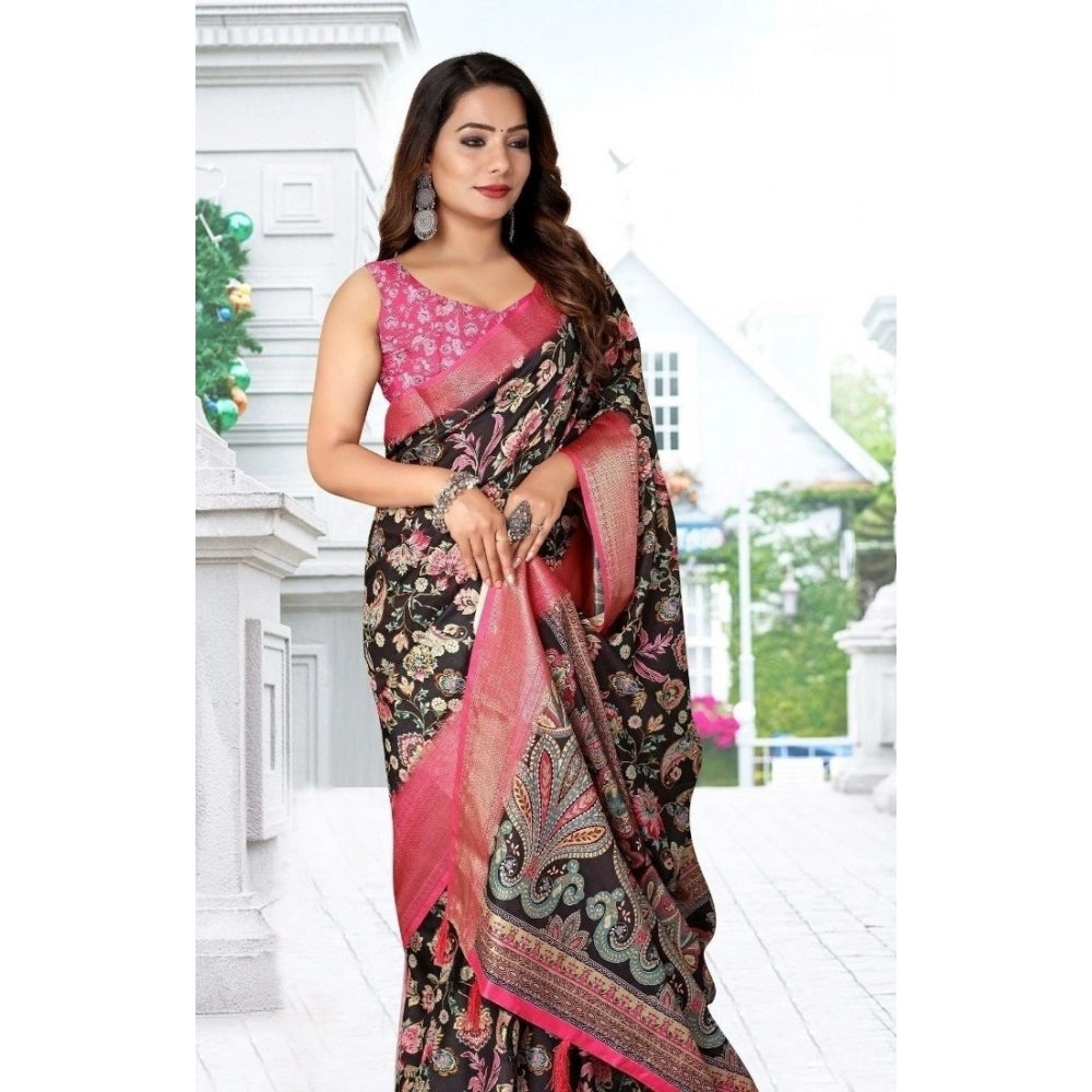 Floral Printed Saree With Unstitched Blouse 5.5Mtr (Multicolor)