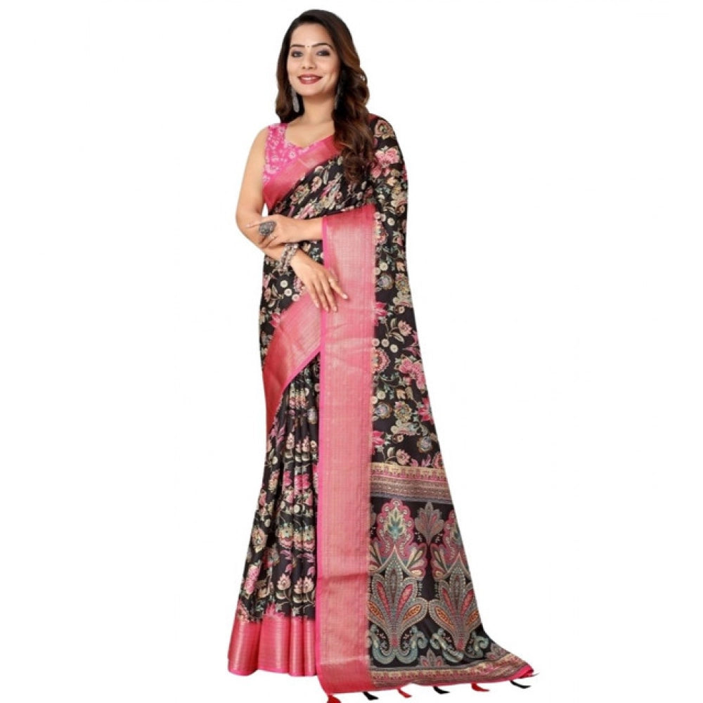 Floral Printed Saree With Unstitched Blouse 5.5Mtr (Multicolor)