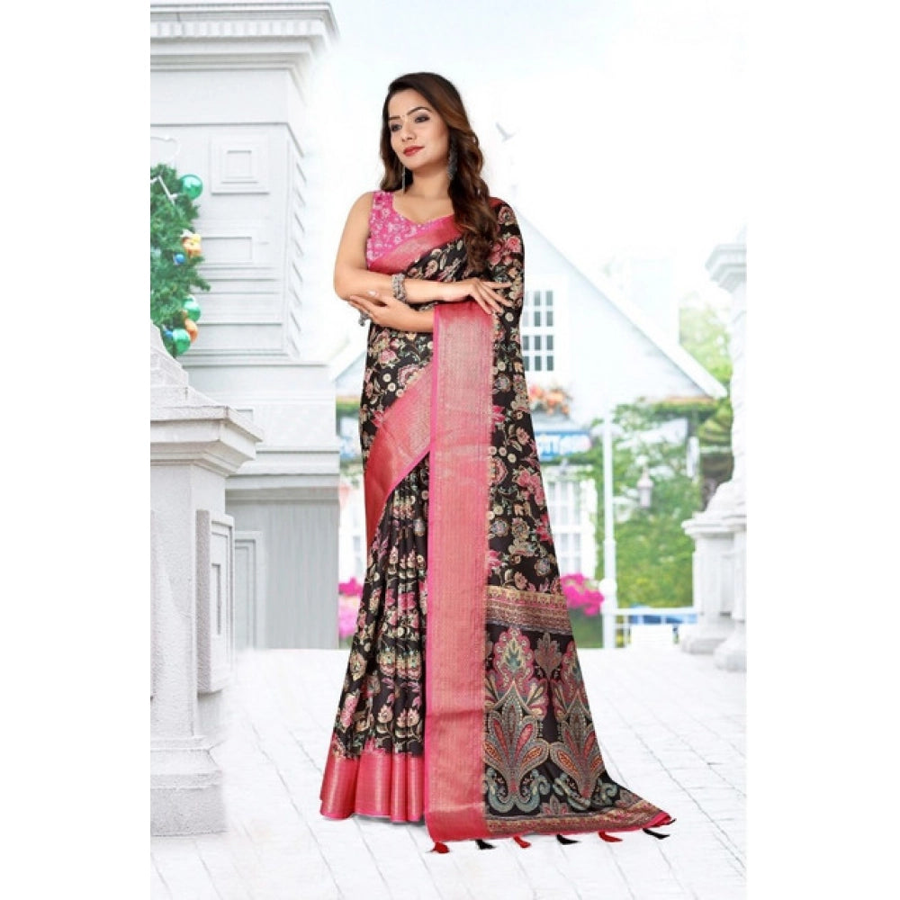 Floral Printed Saree With Unstitched Blouse 5.5Mtr (Multicolor)