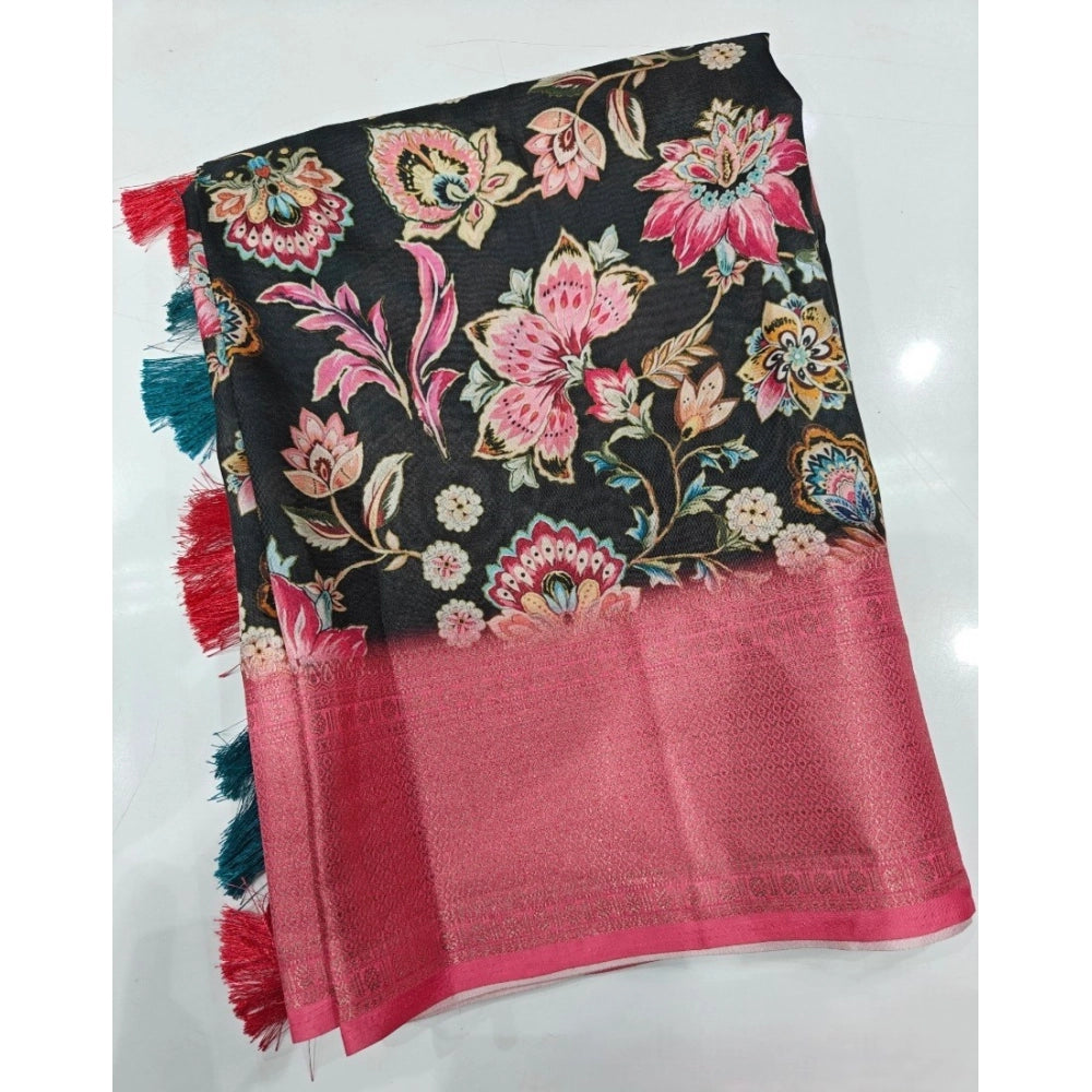 Floral Printed Saree With Unstitched Blouse 5.5Mtr (Multicolor)