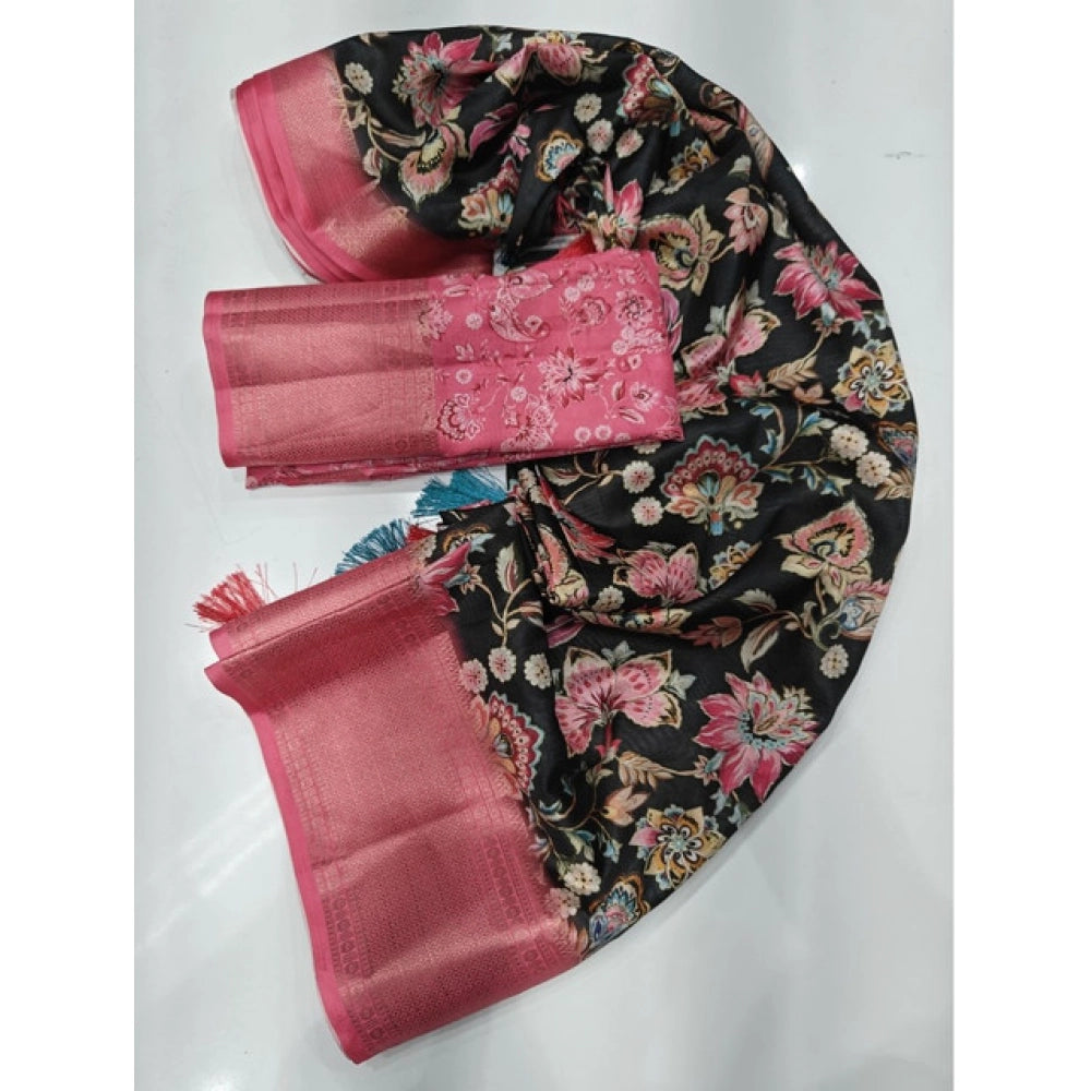 Floral Printed Saree With Unstitched Blouse 5.5Mtr (Multicolor)