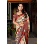 Floral Printed Saree With Unstitched Blouse 5.5Mtr (Gold-Brown)