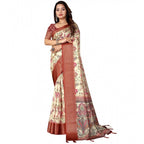 Floral Printed Saree With Unstitched Blouse 5.5Mtr (Gold-Brown)