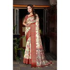 Floral Printed Saree With Unstitched Blouse 5.5Mtr (Gold-Brown)