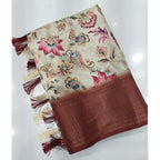 Floral Printed Saree With Unstitched Blouse 5.5Mtr (Gold-Brown)