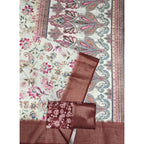 Floral Printed Saree With Unstitched Blouse 5.5Mtr (Gold-Brown)