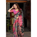 Floral Printed Saree With Unstitched Blouse 5.5Mtr (Green-Pink)