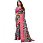 Floral Printed Saree With Unstitched Blouse 5.5Mtr (Green-Pink)