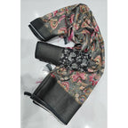 Floral Printed Saree With Unstitched Blouse 5.5Mtr (Grey-Black)