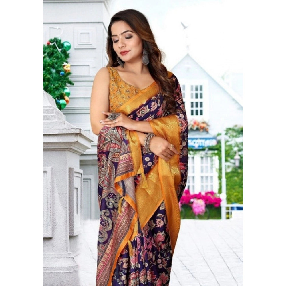 Floral Printed Saree With Unstitched Blouse 5.5Mtr (Multicolor)