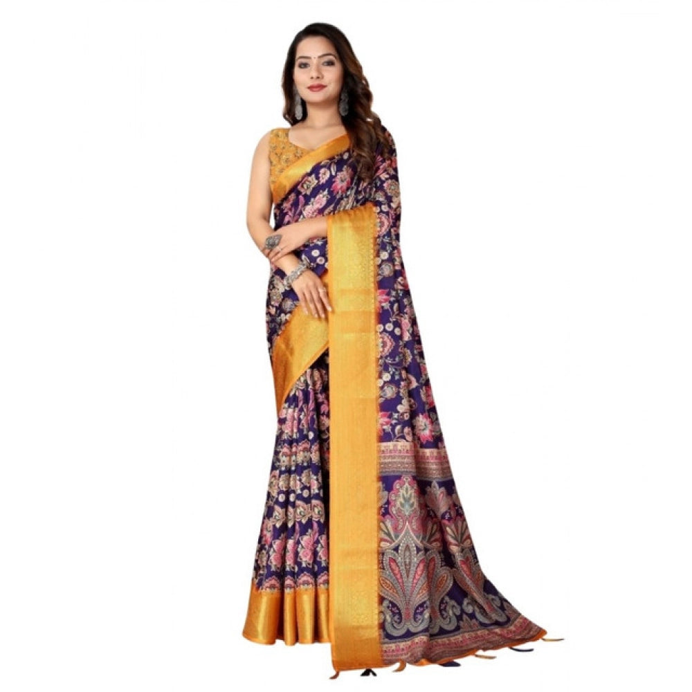 Floral Printed Saree With Unstitched Blouse 5.5Mtr (Multicolor)