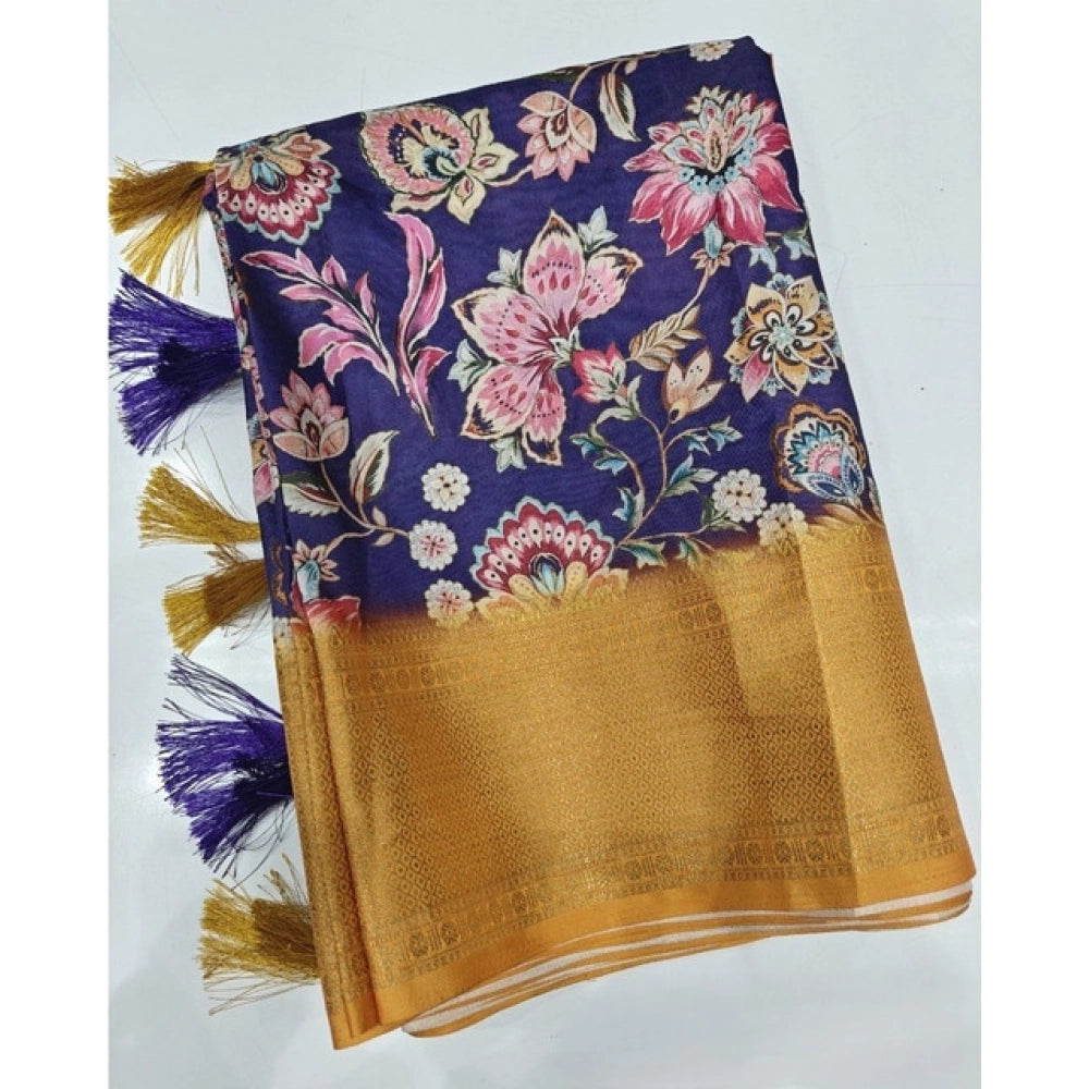 Floral Printed Saree With Unstitched Blouse 5.5Mtr (Multicolor)
