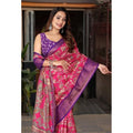 Floral Printed Saree With Unstitched Blouse 5.5Mtr (Pink-Purple)