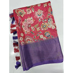 Floral Printed Saree With Unstitched Blouse 5.5Mtr (Pink-Purple)