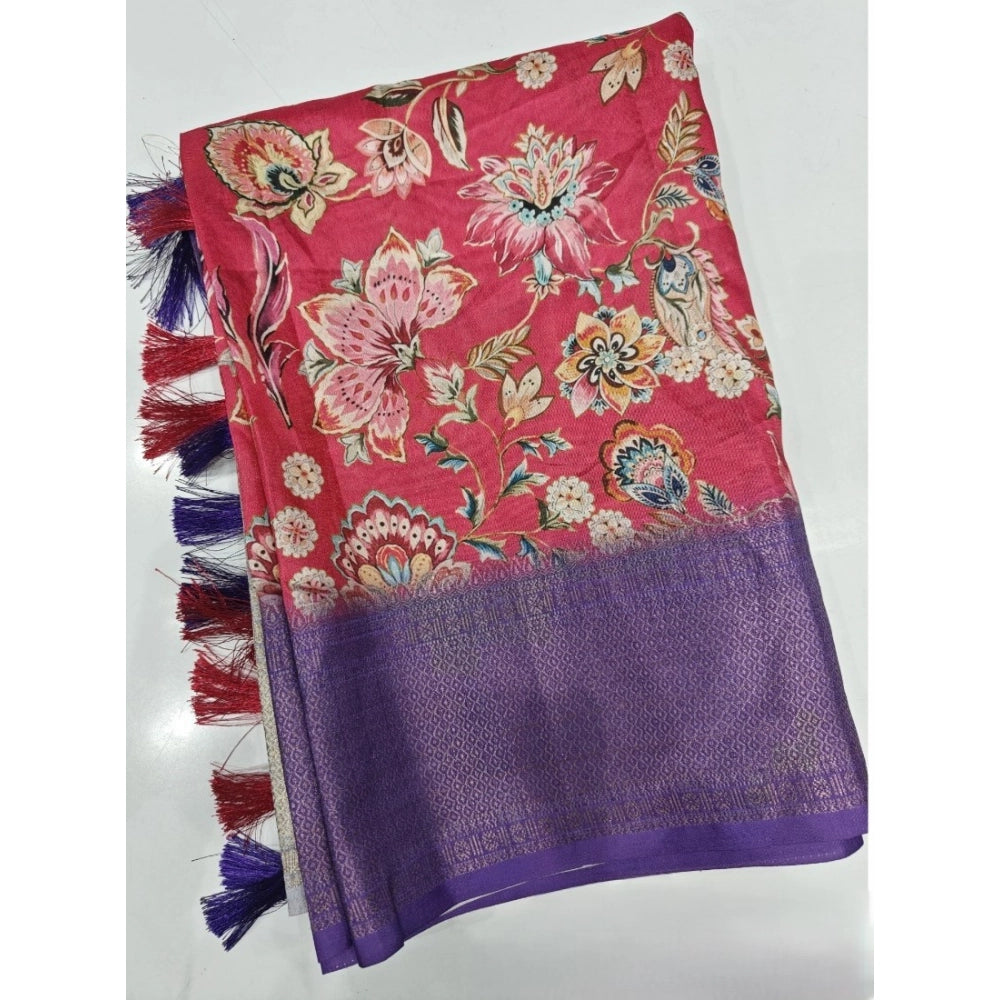 Floral Printed Saree With Unstitched Blouse 5.5Mtr (Pink-Purple)