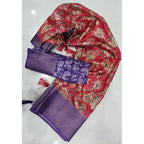 Floral Printed Saree With Unstitched Blouse 5.5Mtr (Pink-Purple)