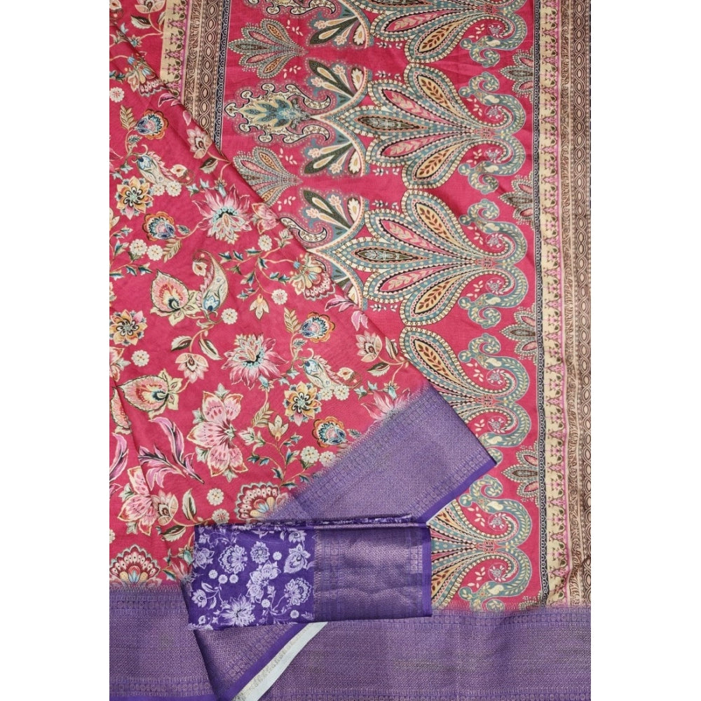 Floral Printed Saree With Unstitched Blouse 5.5Mtr (Pink-Purple)
