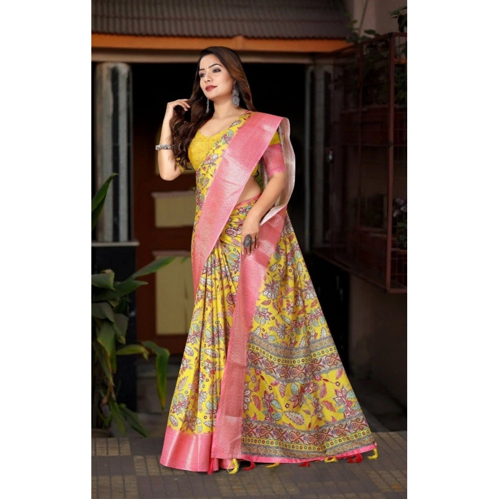 Floral Printed Saree With Unstitched Blouse 5.5Mtr (Multicolor)