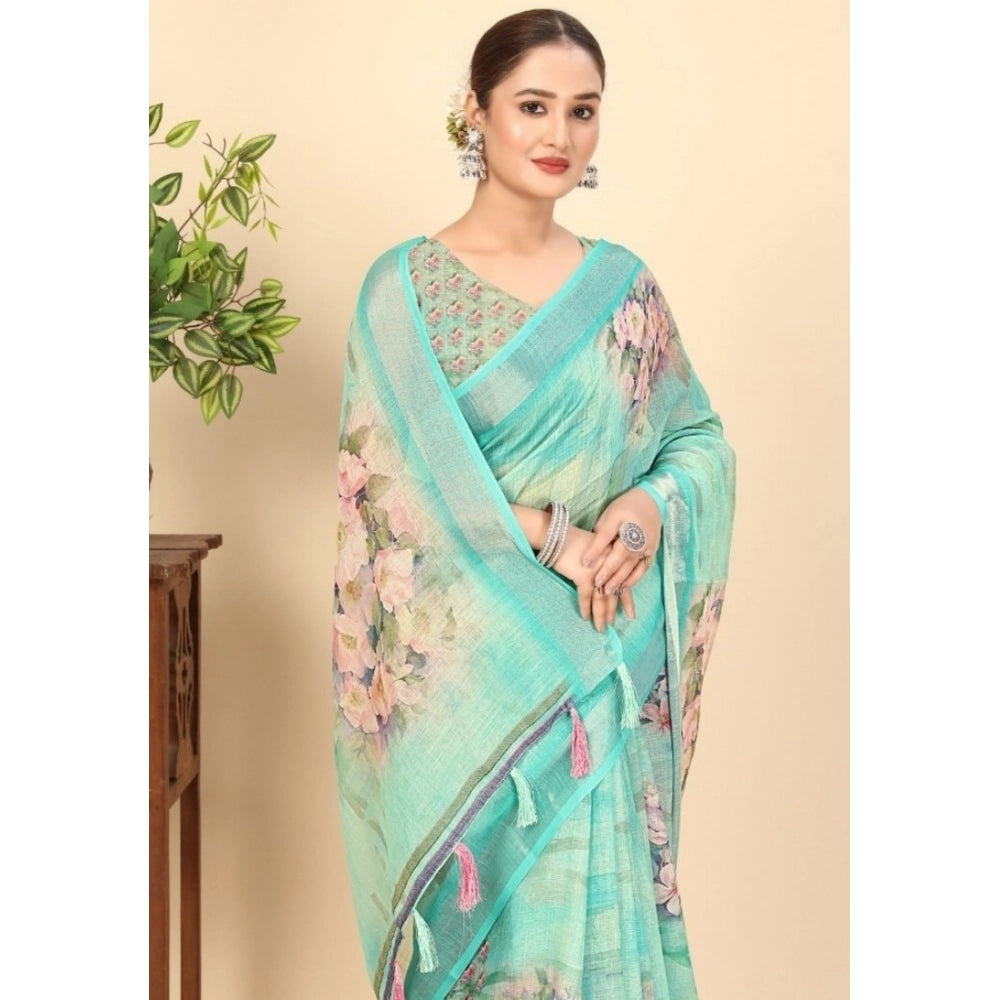 Floral Printed Saree With Unstitched Blouse 5.5Mtr (Multicolor)