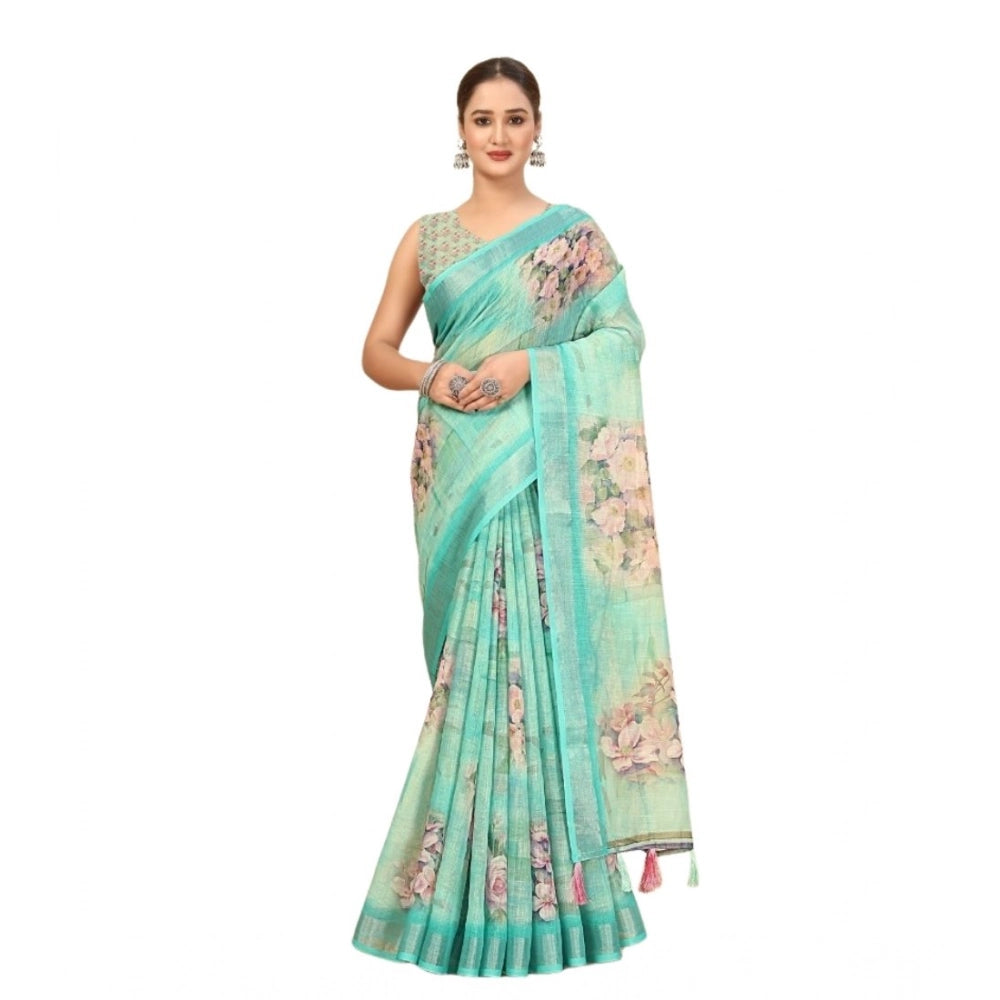 Floral Printed Saree With Unstitched Blouse 5.5Mtr (Multicolor)
