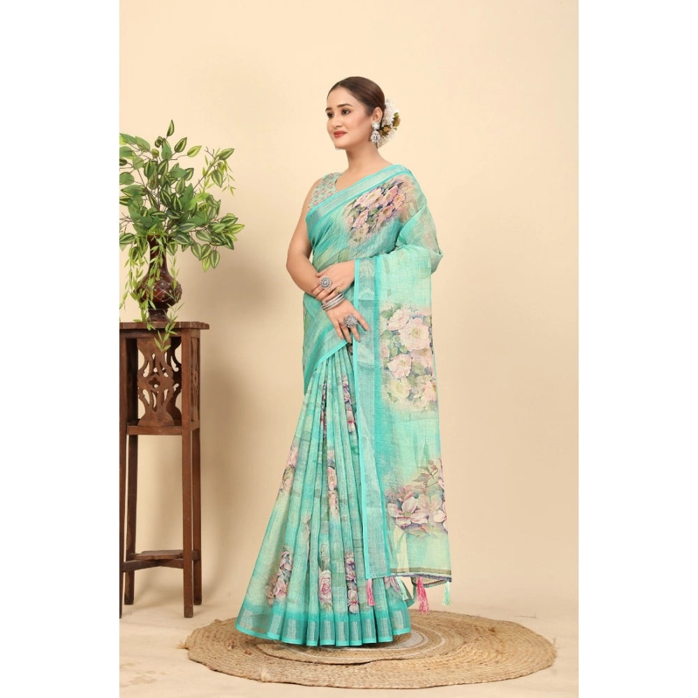 Floral Printed Saree With Unstitched Blouse 5.5Mtr (Multicolor)