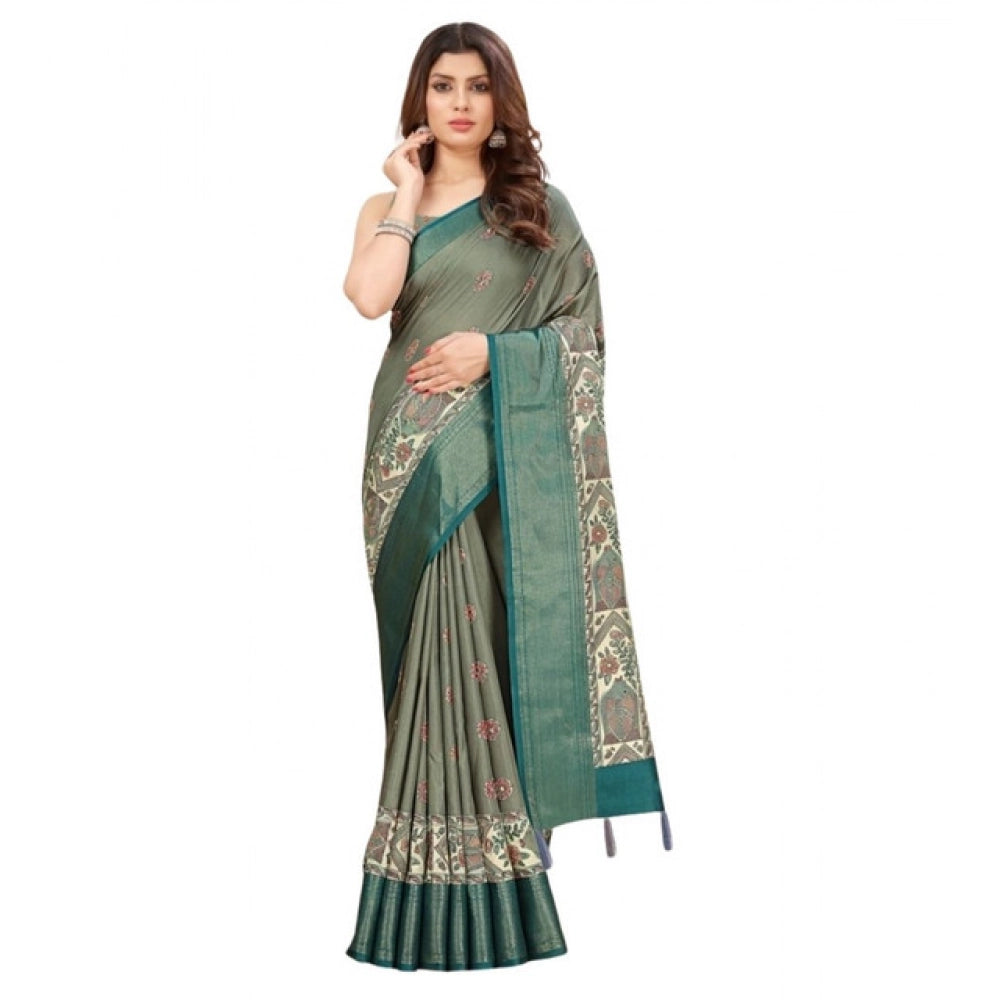 Printed Saree With Unstitched Blouse 5.5Mtr (Multicolor)